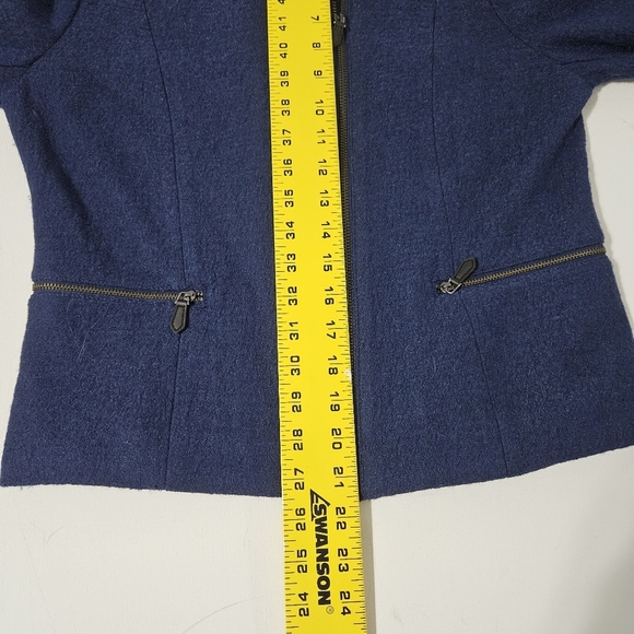 TALBOTS Boiled Wool Blend Navy Blue Moto Jacket Zip Up Blazer 2 Long Sleeve B17 - Picture 6 of 7